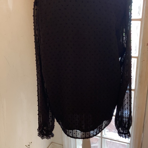 💐💓New Beautiful Black Swiss Dot Long Sleeved Shirt XL  Lace Cuffs - Picture 7 of 11